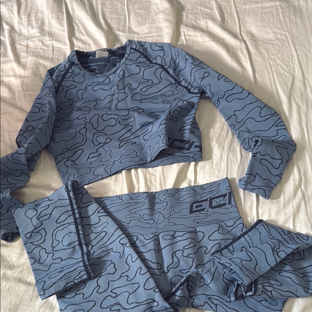 ECHT Blue Abstract Crop Top and Leggings